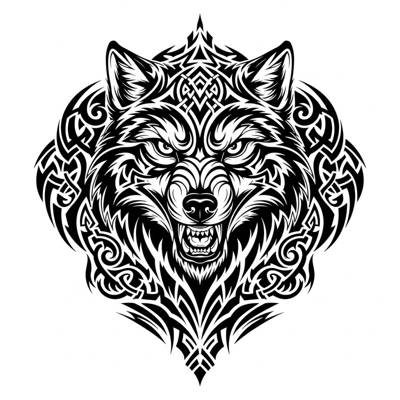 Tribal Wolf Chest Tattoo - Bold Monochromatic Design Tribal Wolf Chest Tattoo - Bold Monochromatic Design