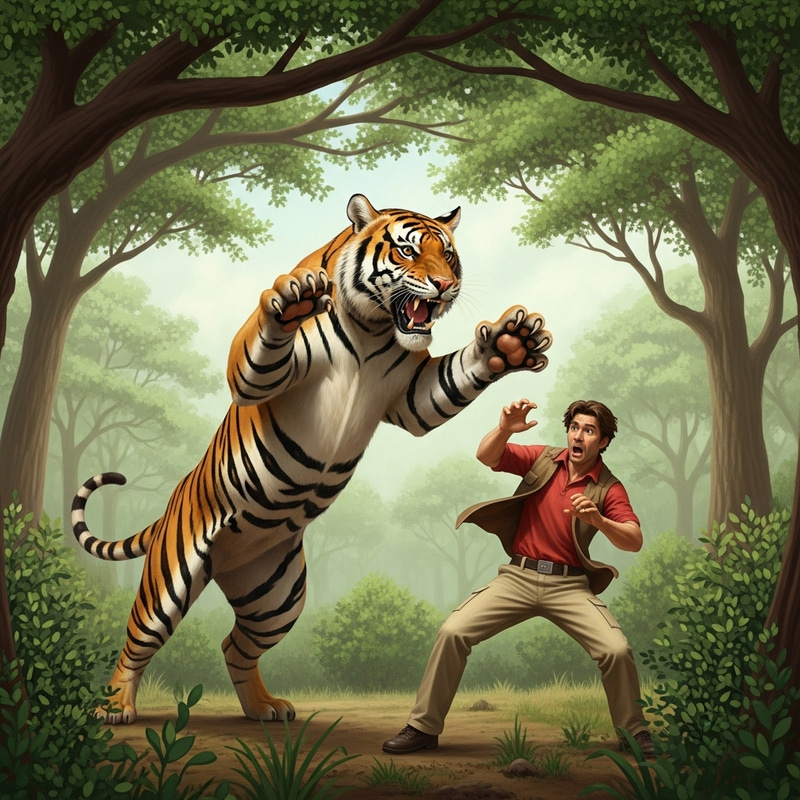 Intense Tiger Attack: Survival in Jungle