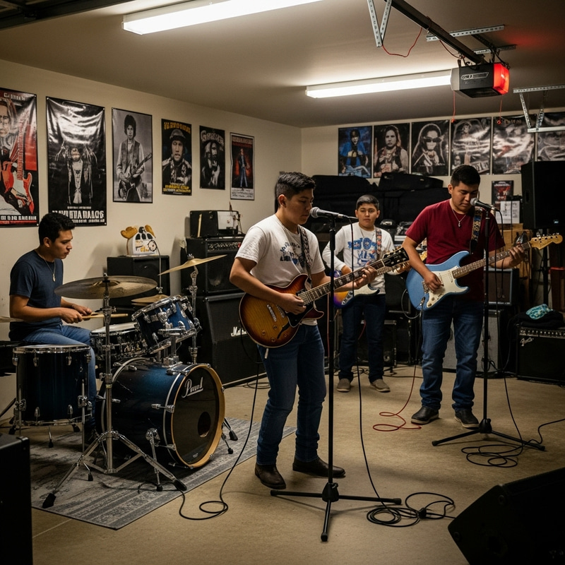 Native American Boy Band Garage Practice Session Native American Boy Band Garage Practice Session