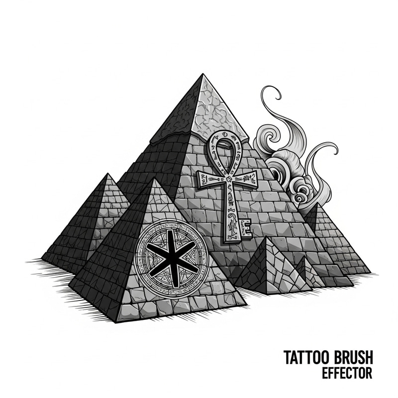 Black and White Vector Pyramids with Key of Life Design