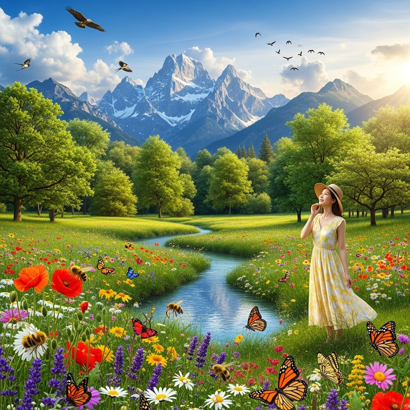 Beautiful Natural Landscape with Stunning Scenery and Asian Woman