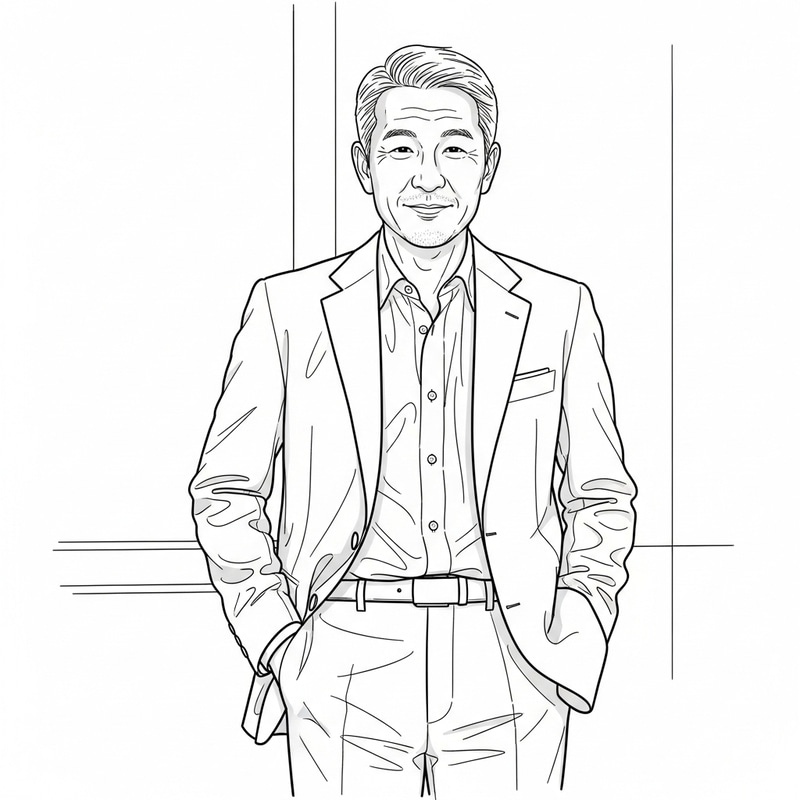 Casual Middle-Aged Asian Man in Suit - Line Art Casual Middle-Aged Asian Man in Suit - Line Art