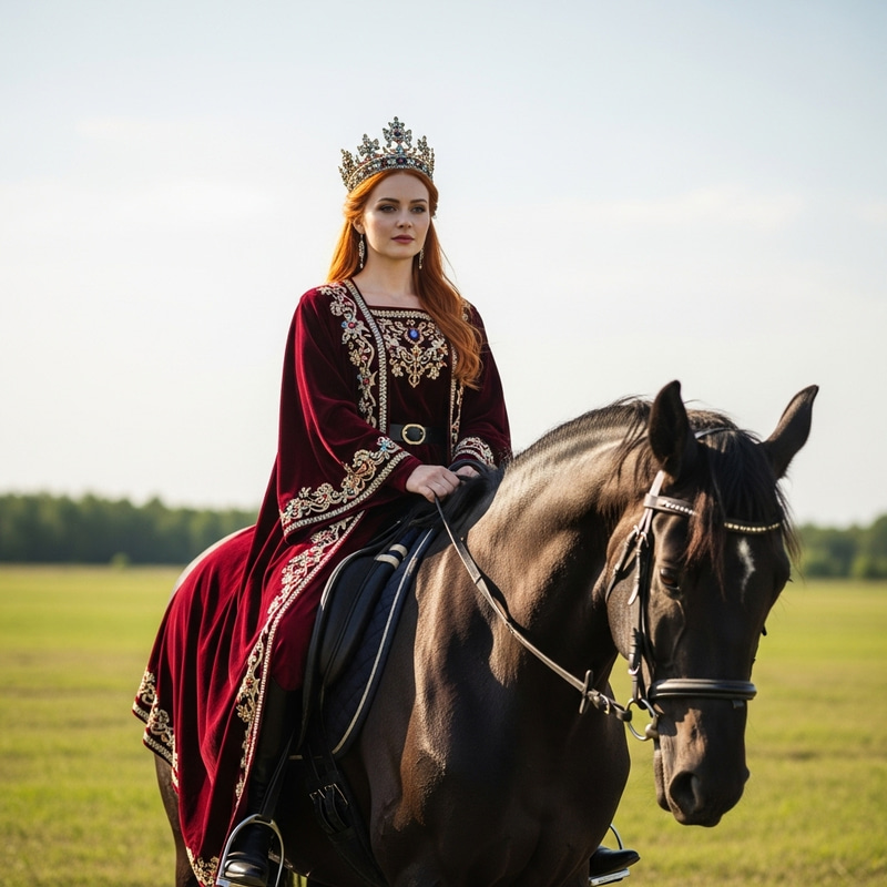 Red-Haired Queen with Black Horse Red-Haired Queen with Black Horse