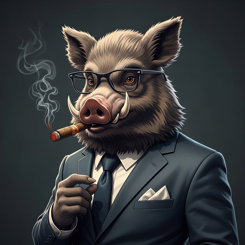 Suave Boar: Dapper Gentleman with Cigar | High Quality Suave Boar: Dapper Gentleman with Cigar | High Quality