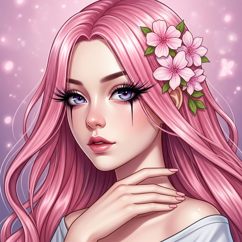 Intricate Anime Portrait of Female with Pink Hair and Flowers | 4k Digital Painting Intricate Anime Portrait of Female with Pink Hair and Flowers | 4k Digital Painting