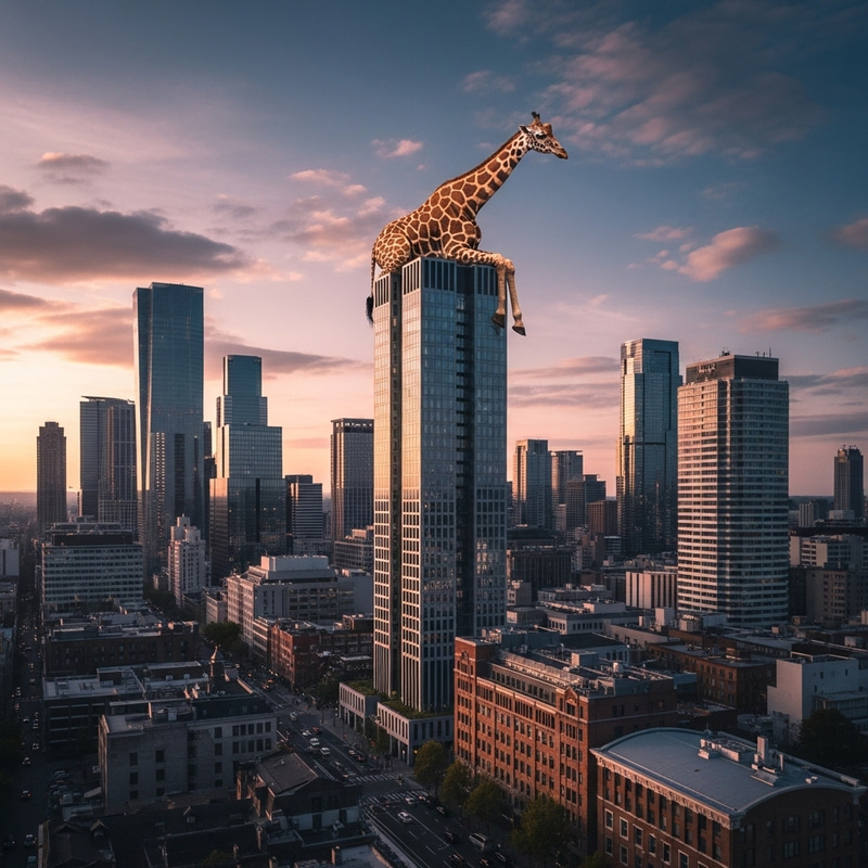 Surreal Giraffe on Skyscraper | Urban Metropolis View