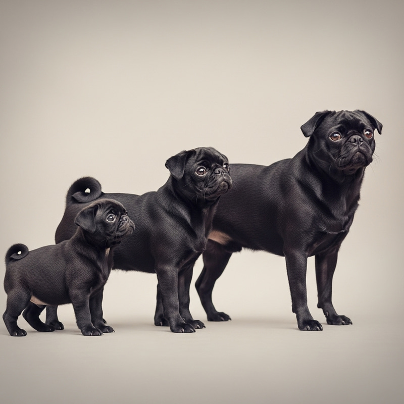Dreamy Evolution of Black Pug Puppy into Adult Dreamy Evolution of Black Pug Puppy into Adult