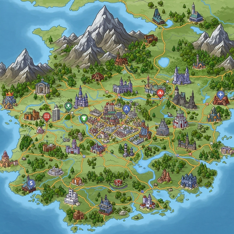 Vibrant Cities & Landscapes: Explore Fictional Country's Map Vibrant Cities & Landscapes: Explore Fictional Country's Map