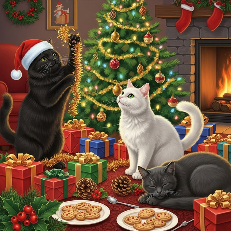 Cute Christmas Cats Scene | Holiday Festivity Cute Christmas Cats Scene | Holiday Festivity