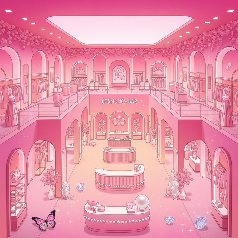 Luxurious Mermaid Butter Clothing Store: Wide & Peach Ombre Layout