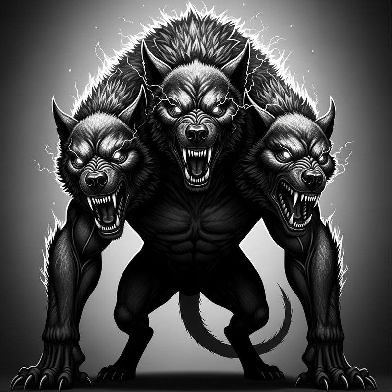 Angry Black and White Cerberus Art Angry Black and White Cerberus Art