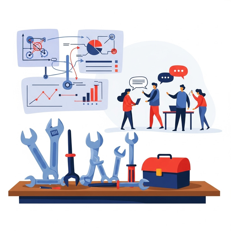 Abstract Playful Maintenance Scene | Unique Tool Illustration