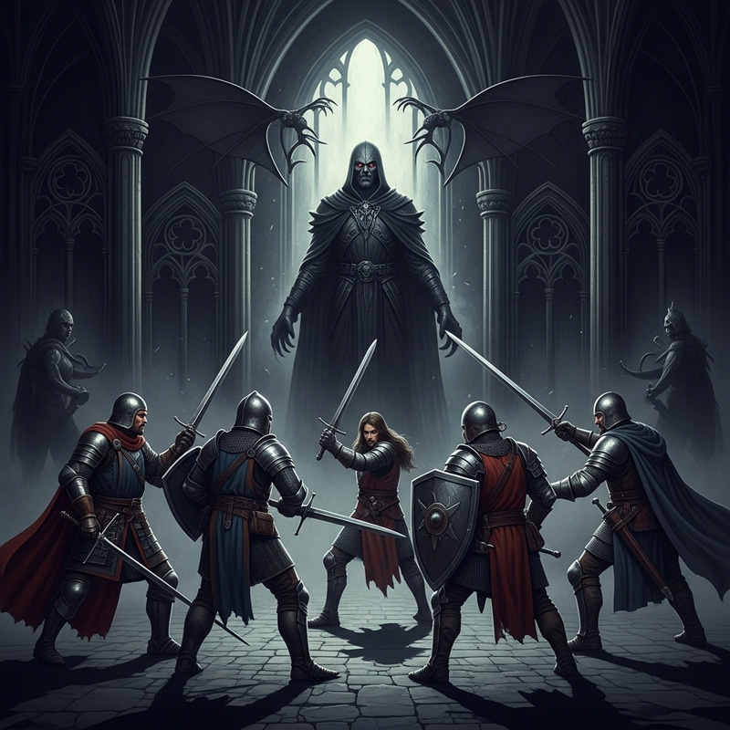 Dark Gothic Medieval Fantasy Album Cover: Epic Heroes vs Villain Dark Gothic Medieval Fantasy Album Cover: Epic Heroes vs Villain