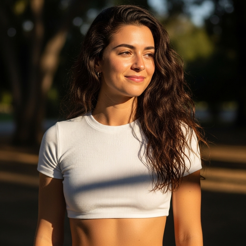 Woman in White Crop Top | Stylish Outfit Woman in White Crop Top | Stylish Outfit