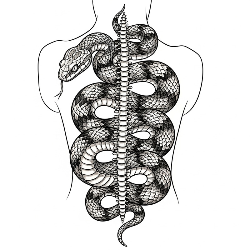 Vertical Snake Tattoo for Back | Serpentine Ink Art