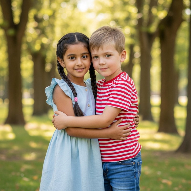 Boy and Girl Cuddling: Sweet Moment Captured in the Park Boy and Girl Cuddling: Sweet Moment Captured in the Park