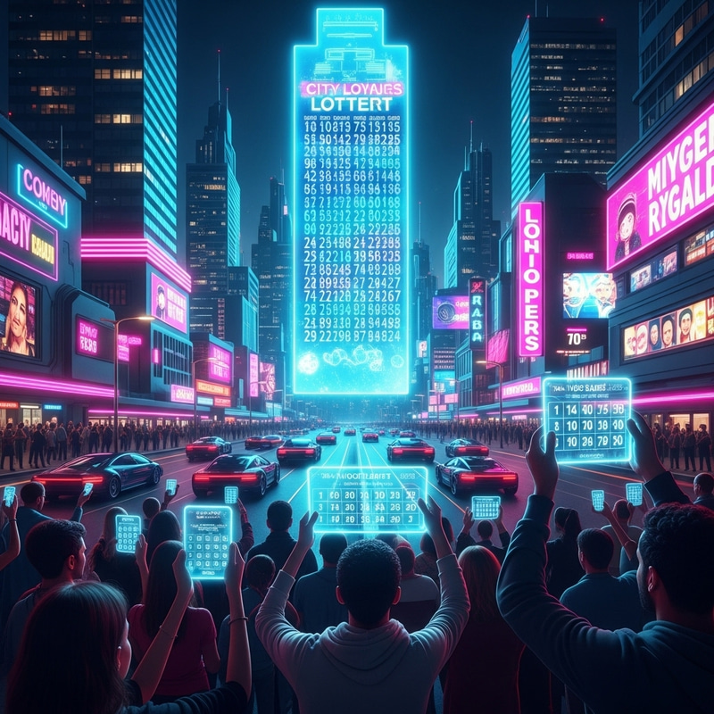 Futuristic City Lottery Draw | Vibrant Urban Scene Futuristic City Lottery Draw | Vibrant Urban Scene