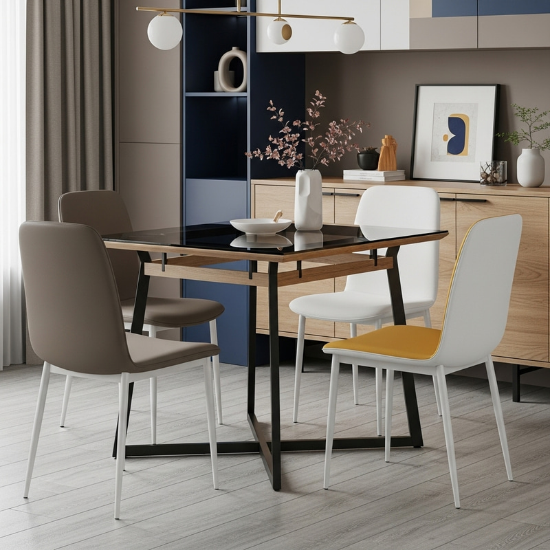 Minimalist 4 Seater Dining Table with Chairs | Sleek Geometric Design