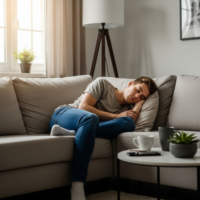 Louis Tomlinson Napping on Cozy Sofa in Modern Living Room