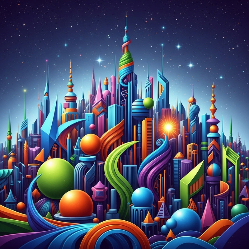 Vivid Geometric Cityscape | Dreamy Abstract Urban Scene
