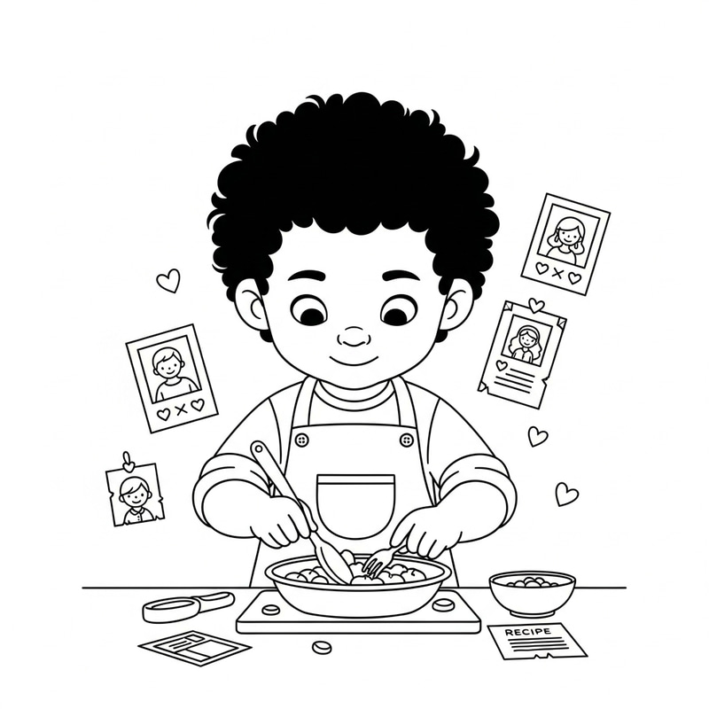 Child Cooking with Love and Care | Playful Cartoon Coloring Page