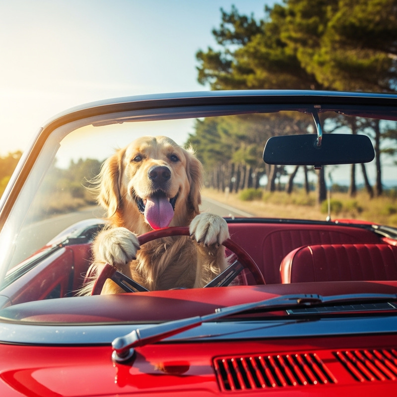 Dog Driving Convertible - Joyful Canine Road Adventure Dog Driving Convertible - Joyful Canine Road Adventure