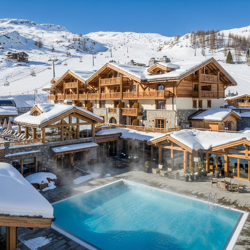 Luxurious Chalet Hotel in Snowy Mountains with Spa & Pool