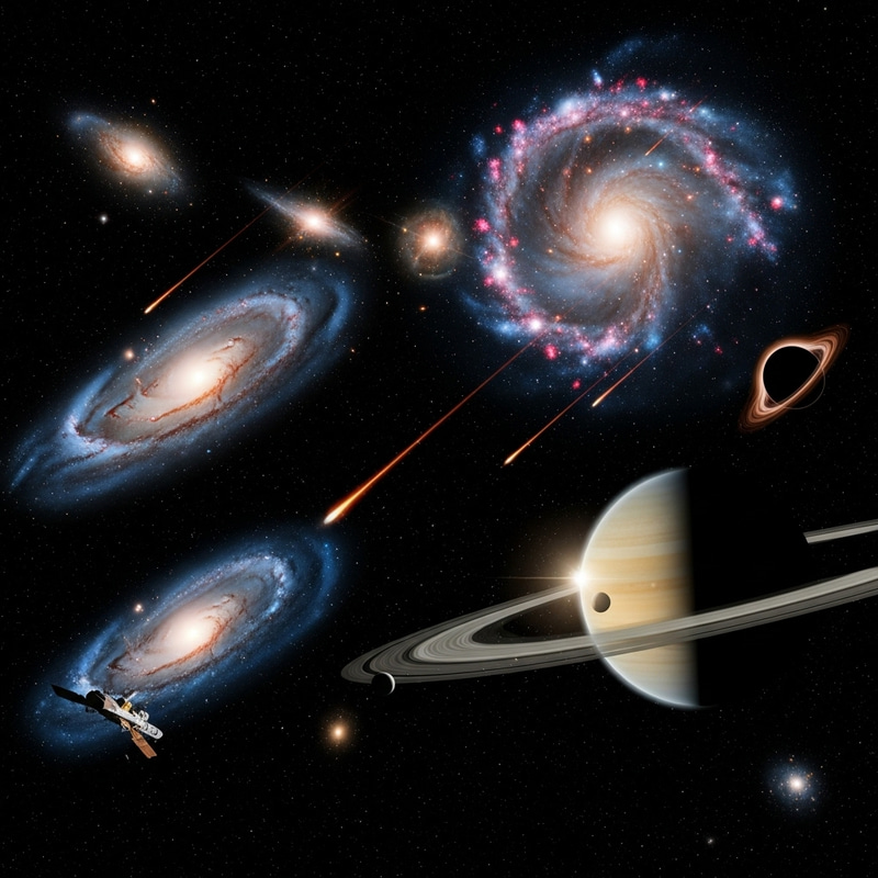 Stunning Space Panorama: Galaxies Collide, Ethereal Nebulae Stunning Space Panorama: Galaxies Collide, Ethereal Nebulae