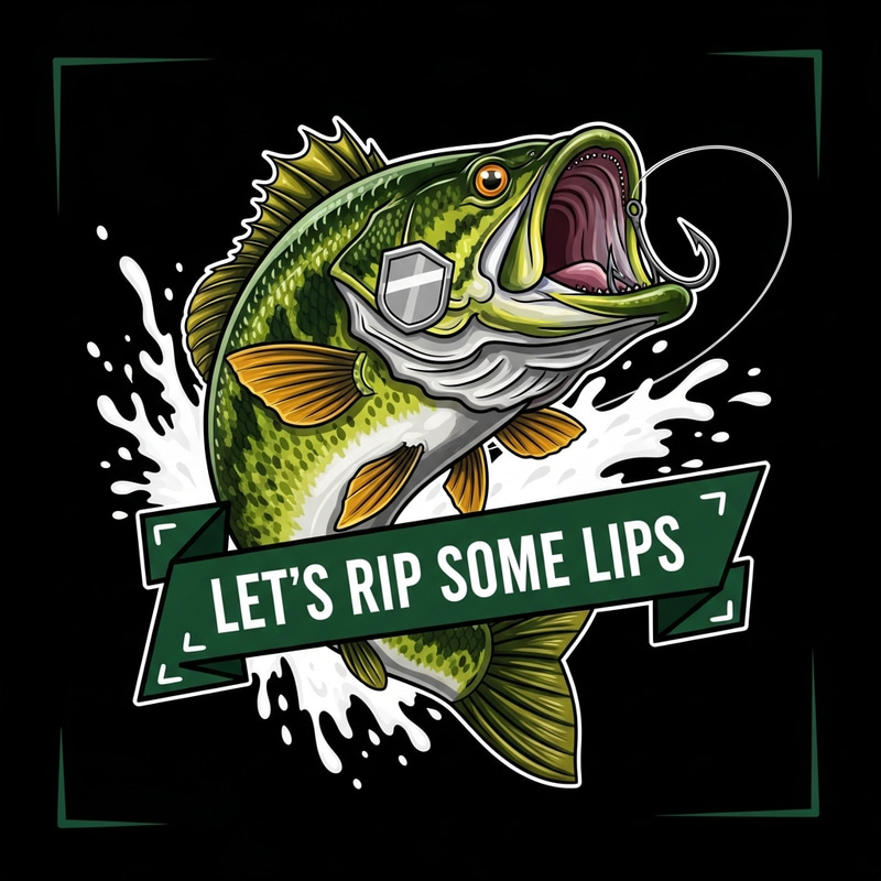 Dynamic Bass Fish Illustration: Let's Rip Some Lips in Green and Yellow