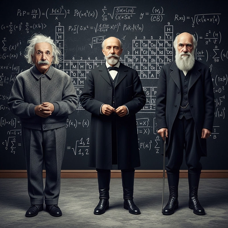 Famous Scientists Einstein, Mendeleev, Darwin in Full Length Famous Scientists Einstein, Mendeleev, Darwin in Full Length