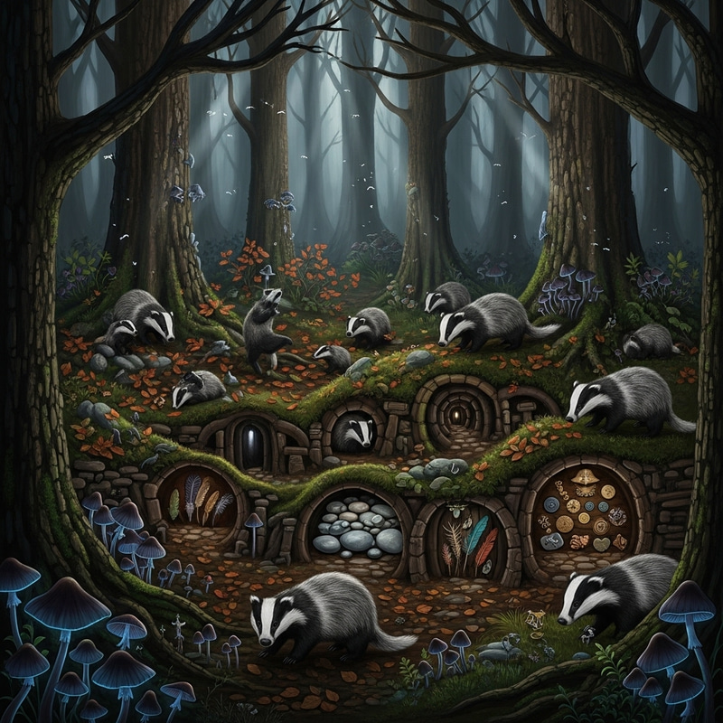 Explore Badger’s Hidden World: Dark Whimsical Imagery