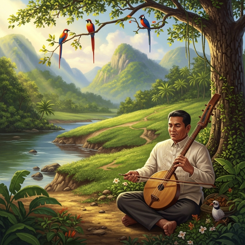 Serene Filipino Man Nature Painting | Peaceful Barong Tagalog Scene Serene Filipino Man Nature Painting | Peaceful Barong Tagalog Scene