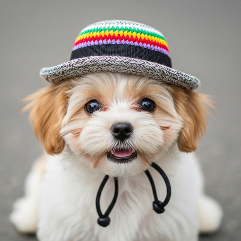 Adorable Small Fluffy Dog in Stylish Hat - Captivating Image