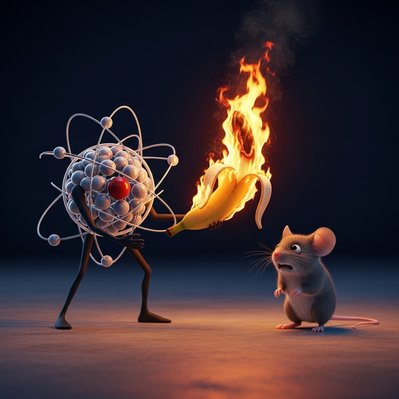 Ethereal Atom Confronting Mouse with Flaming Banana Ethereal Atom Confronting Mouse with Flaming Banana