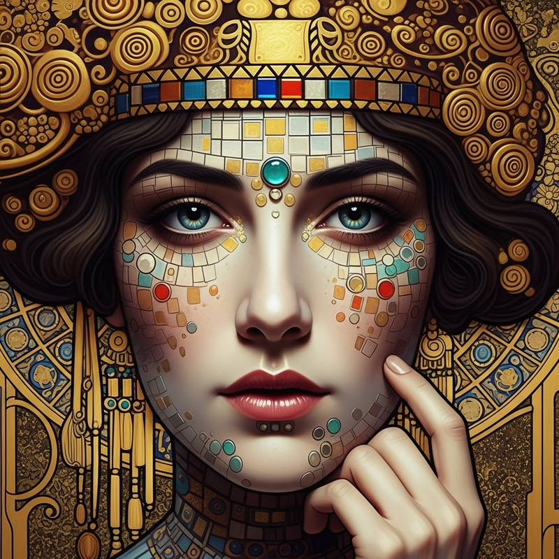 Intense Gaze Woman Mosaic Face | Art Nouveau Painting Intense Gaze Woman Mosaic Face | Art Nouveau Painting
