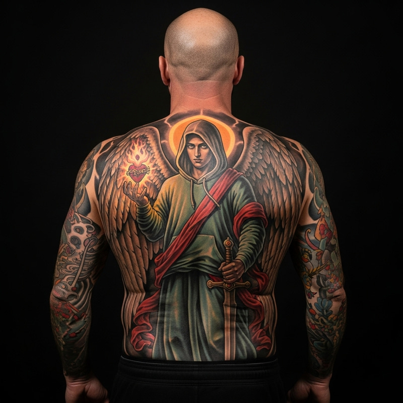 Bold Archangel Tattoo: Spiritual & Dark Fantasy Art Bold Archangel Tattoo: Spiritual & Dark Fantasy Art