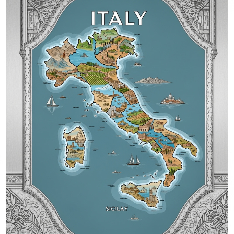 Enchanting Italy: Boot-Shaped Elegance in Monochrome Art Deco Style