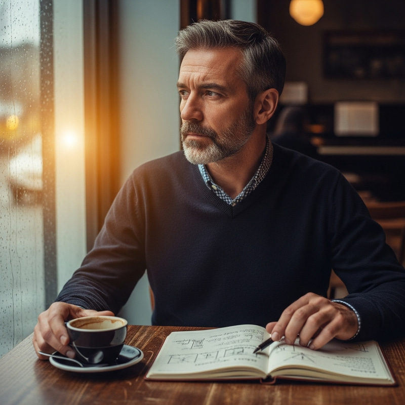 Introspective Man Absorbed by Life - A Captivating Image