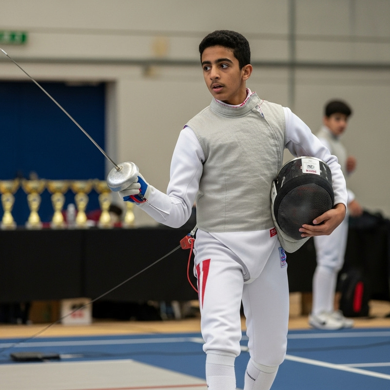 Energetic Young Boy Engaging in Fencing Energetic Young Boy Engaging in Fencing