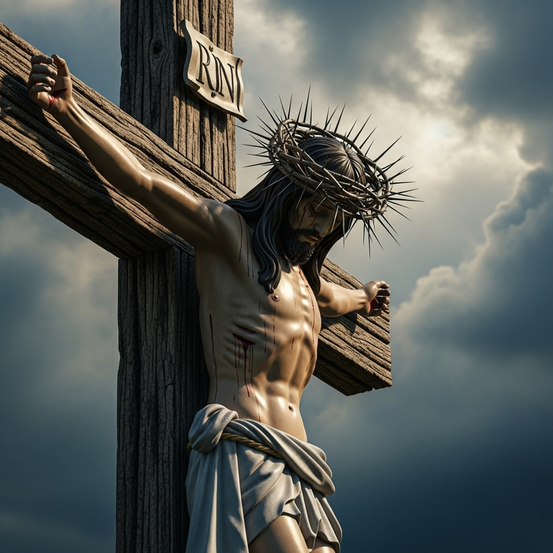 Vivid Crucifixion Depiction | Religious Figure Crowned in Thorns Vivid Crucifixion Depiction | Religious Figure Crowned in Thorns