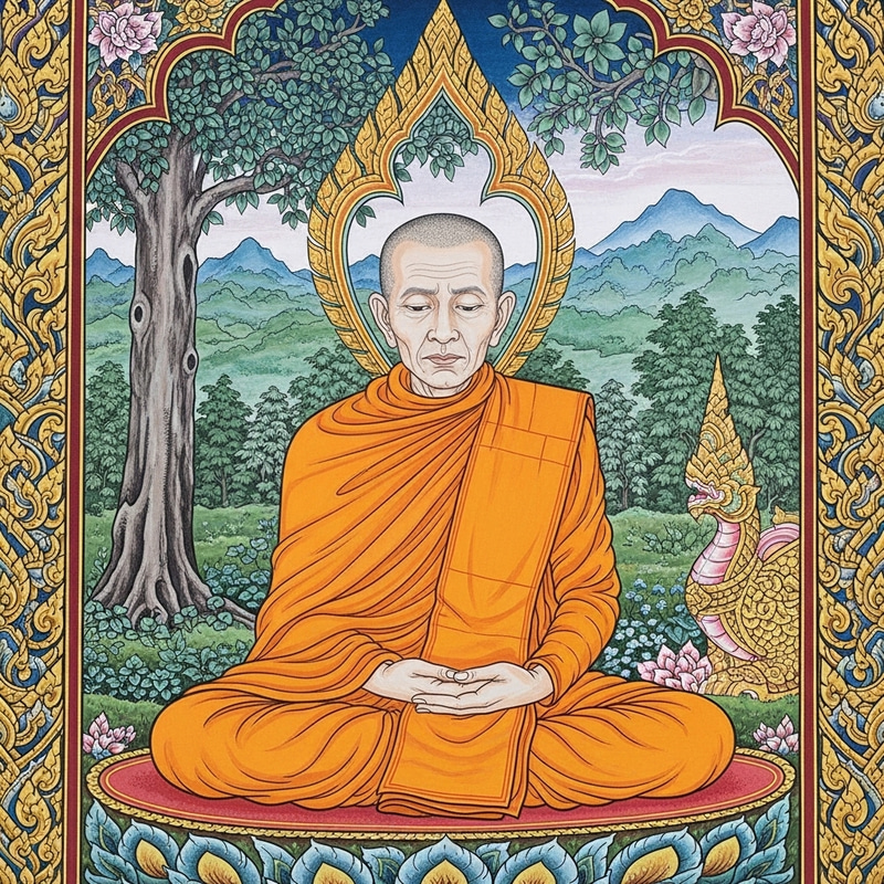 Buddhist Monk in Traditional Thai Art