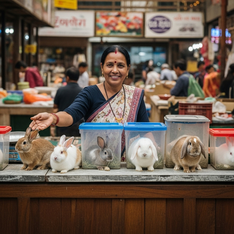 Ms. Nam Selling Rabbits at Traditional South Asian Market Ms. Nam Selling Rabbits at Traditional South Asian Market