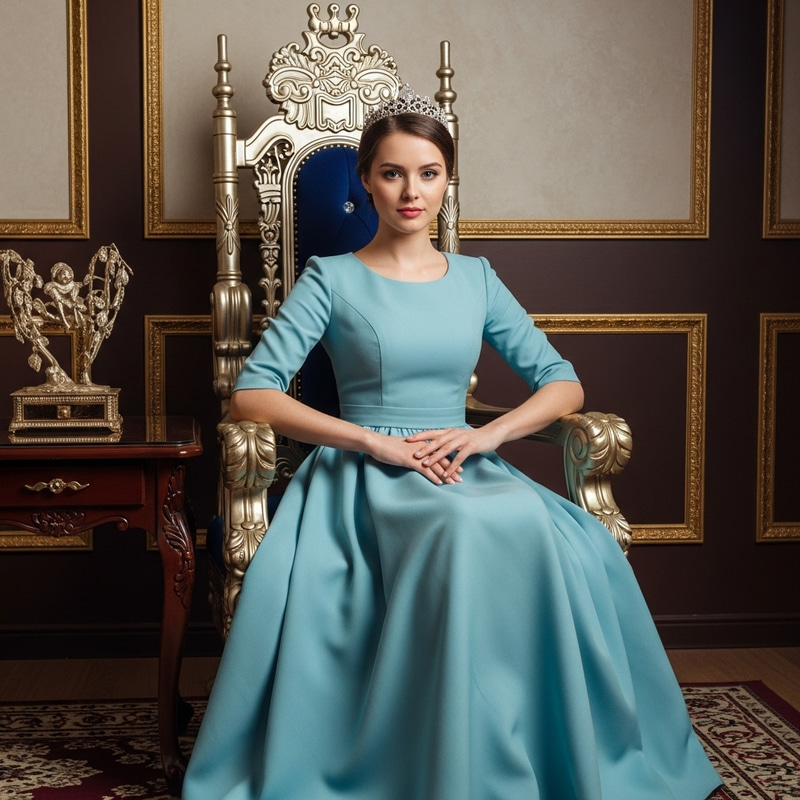 Elegant Korean Heritage Woman in Regal Blue Dress