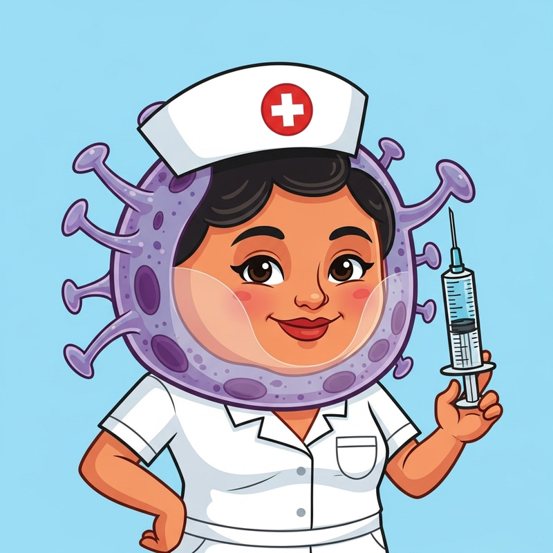 Cute Cartoon T Helper Cell Nurse with Syringe Cute Cartoon T Helper Cell Nurse with Syringe