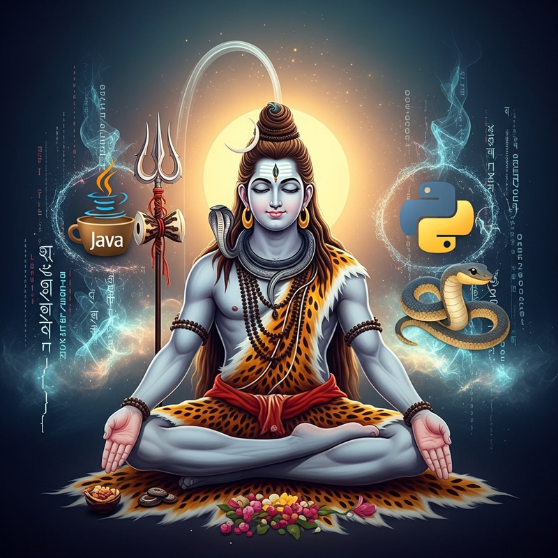 Divine Fusion: Lord Shiva Embracing Java Python Divine Fusion: Lord Shiva Embracing Java Python