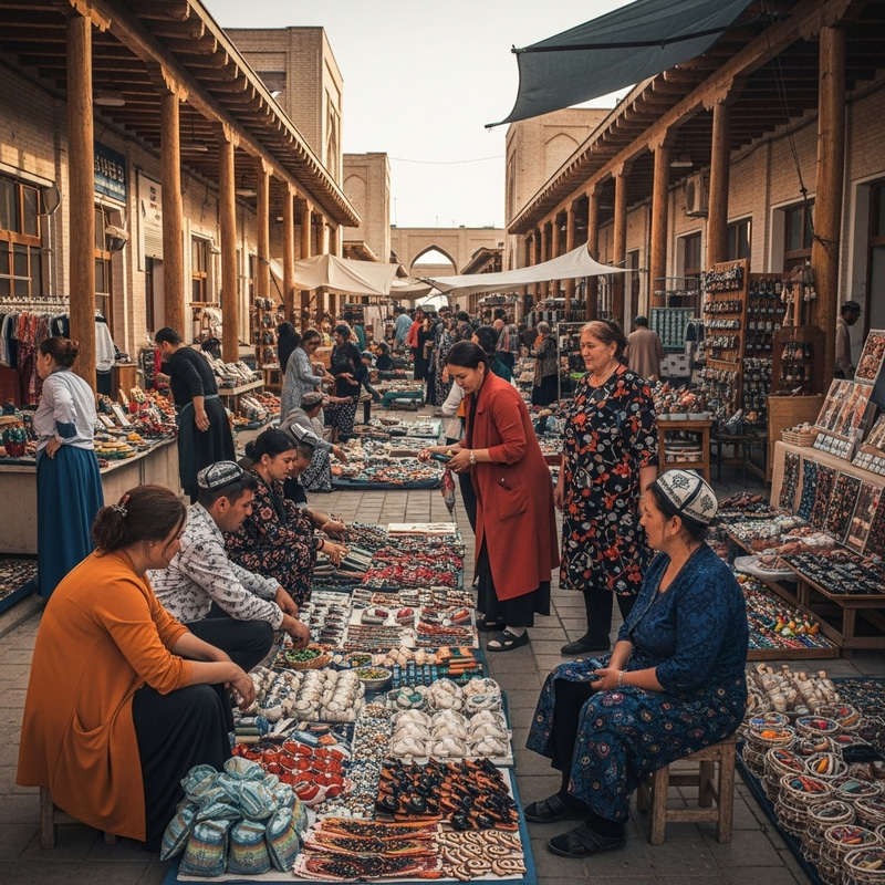 Bustling Uzbekistan Street Market | Lively Traders in Warm Tones Bustling Uzbekistan Street Market | Lively Traders in Warm Tones