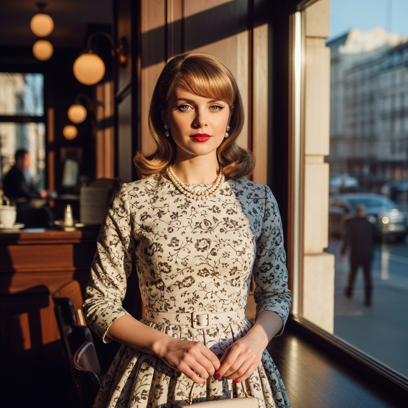 Elegant Blonde Woman with Chic Fringe & Striking Blue Eyes