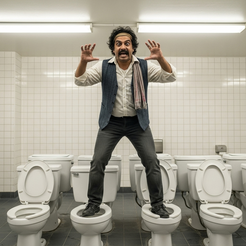 Crazy South Asian Man on Toilets: Wild Expressions Crazy South Asian Man on Toilets: Wild Expressions