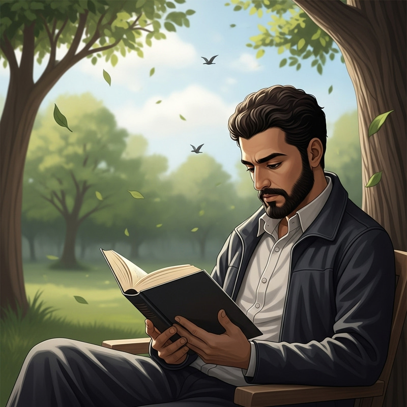 Man Reading Novel in Serene Location