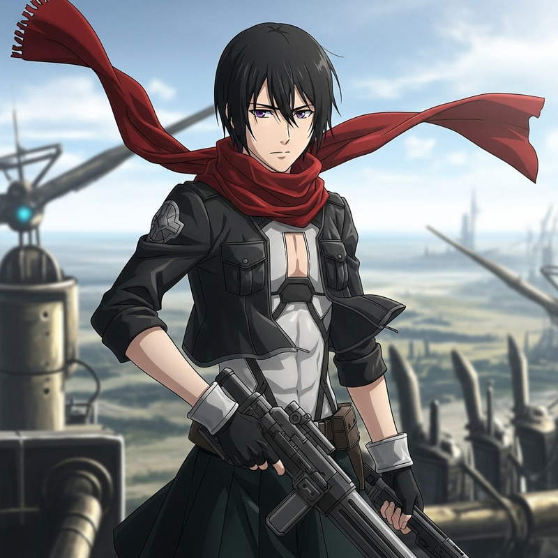 Male Mikasa: Steampunk Soldier with Red Scarf Male Mikasa: Steampunk Soldier with Red Scarf